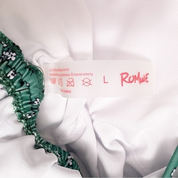 Romwe Green & White Floral Print Side Drawstring One Piece Swimsuit Size Large - Picture 8 of 15